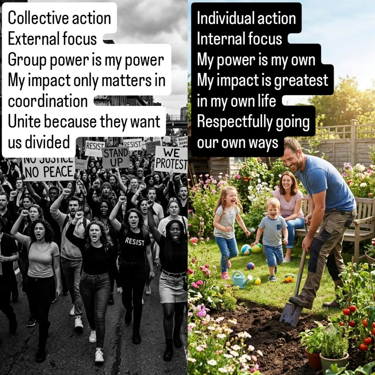 Collective action is a trap. Union that doesn't respect individuality is dehumanizing.

The only moral and practical collective action is to protect individual rights and expression. The only effective action to achieve this is rooted in individual action. The only effective way to fight divisive rhetoric is to accept and embrace division.

#sovereignty #freedom #agorism #collectivism #morality