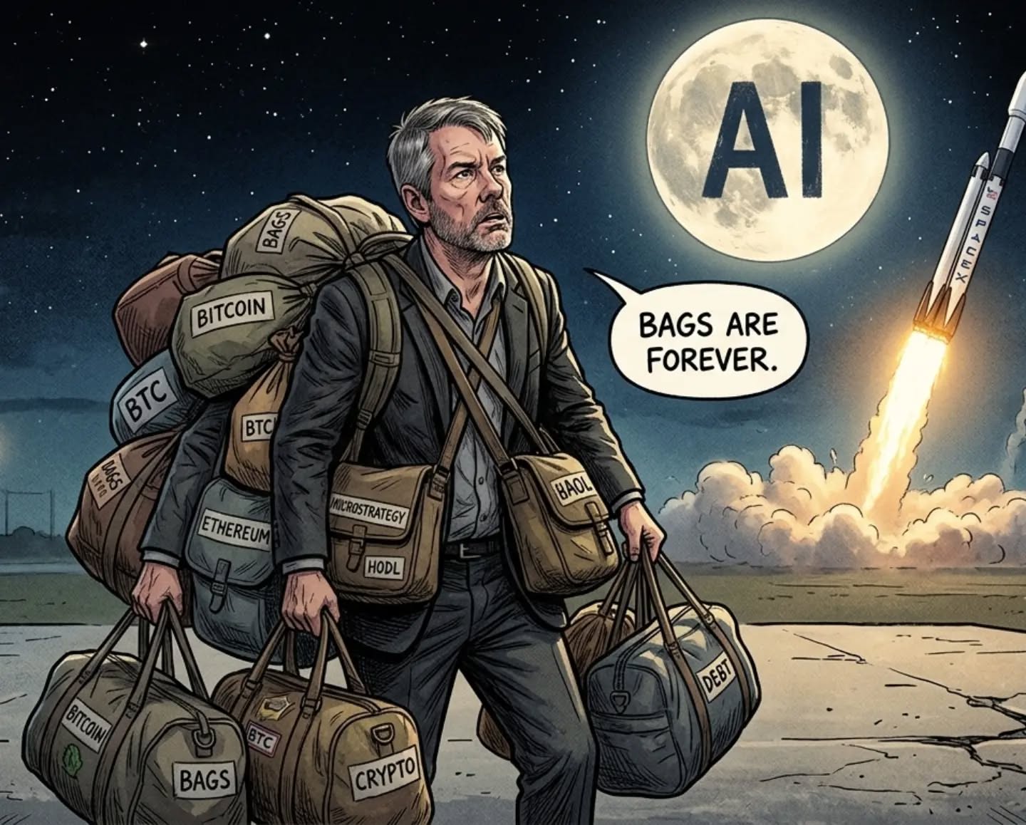 Hodling so many bags he needs an extra arm. #crypto #bitcoin #mstr #hodl