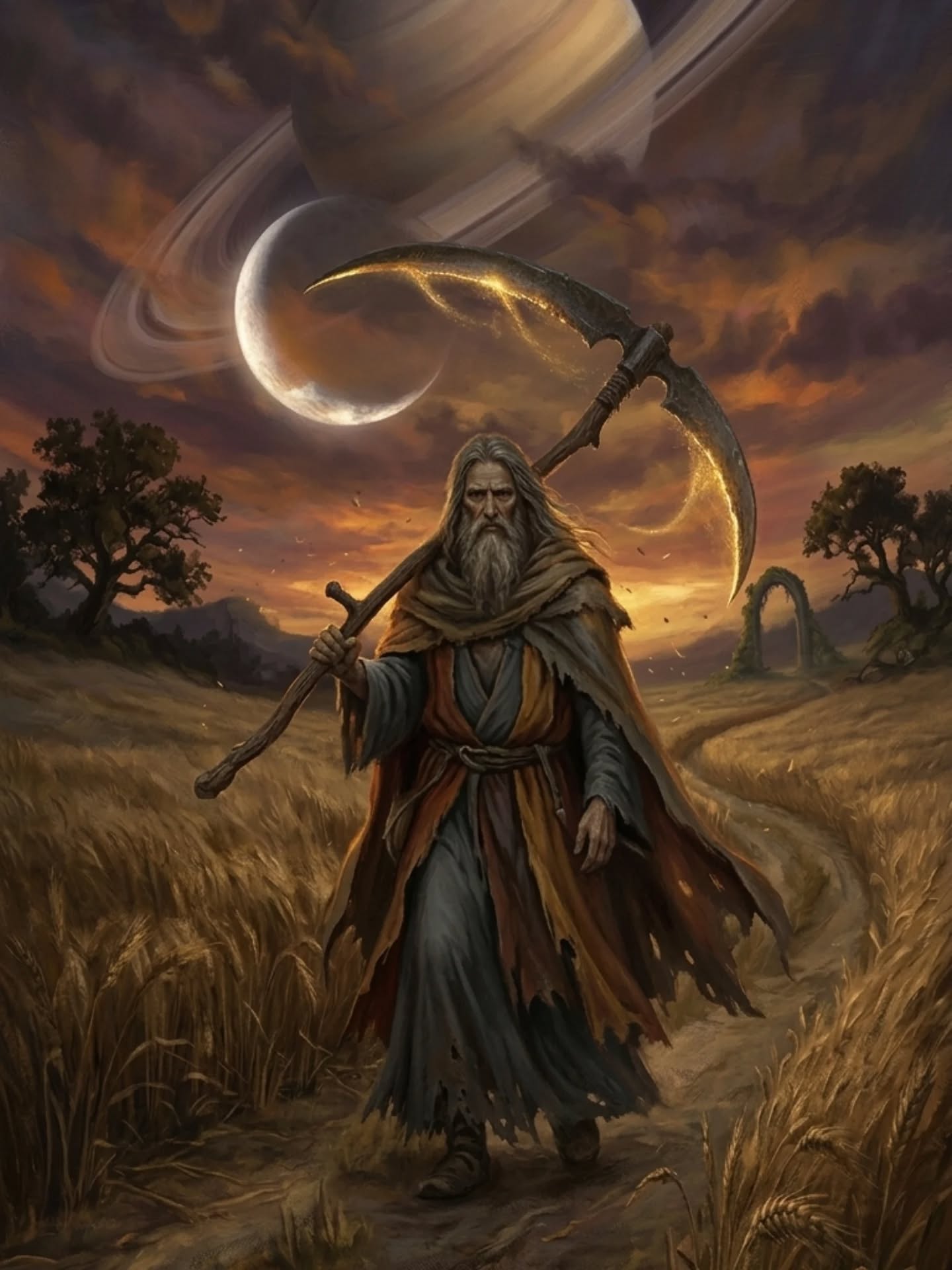 Lonely Lord Saturn
Wandering through the wheat fields
His scythe singing hymns

#Saturn #lua #karma #death #mythology