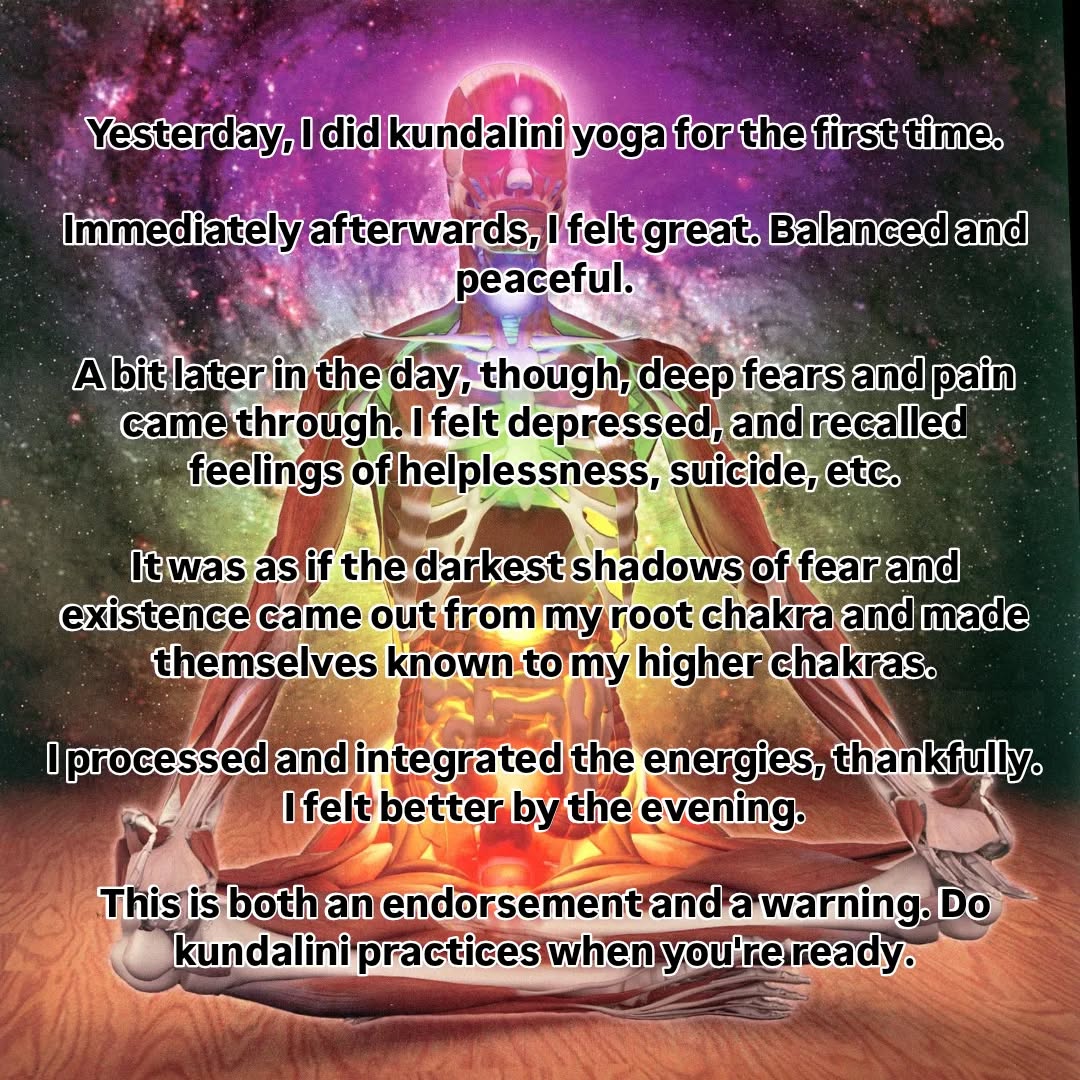 I should add that I didn't actually feel suicidal in the present and that nothing bad happened yesterday. These were only feelings and energies flowing through from past trauma and residual imbalances. I was aware that I was healthy and safe in the present.

#kundalini #yoga #trauma #mentalhealth #depression #healing #holistichealth