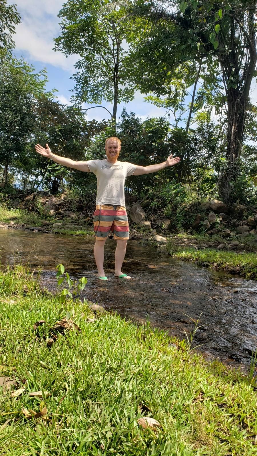 Wading in a stream, before crossing.